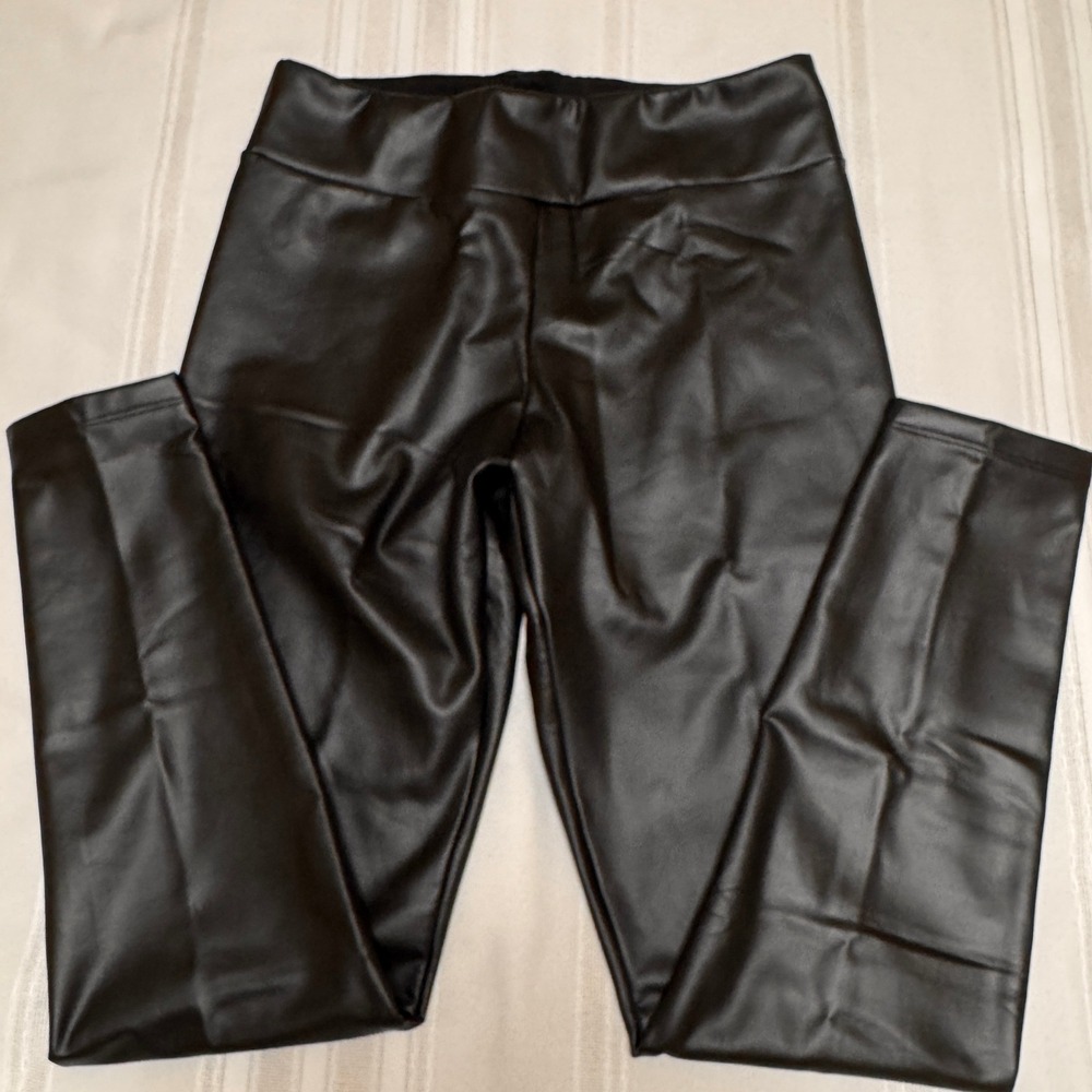 Calzedonia Black Faux Leather Thermal Leggings Size XL Stretch Slim Fit